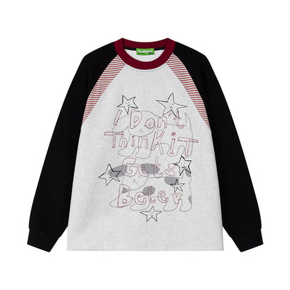 Women's Star Graphic Raglan Long Sleeve T-Shirt Color Block Loose Casual Japanese Retro Streetwear Top | Star Drift