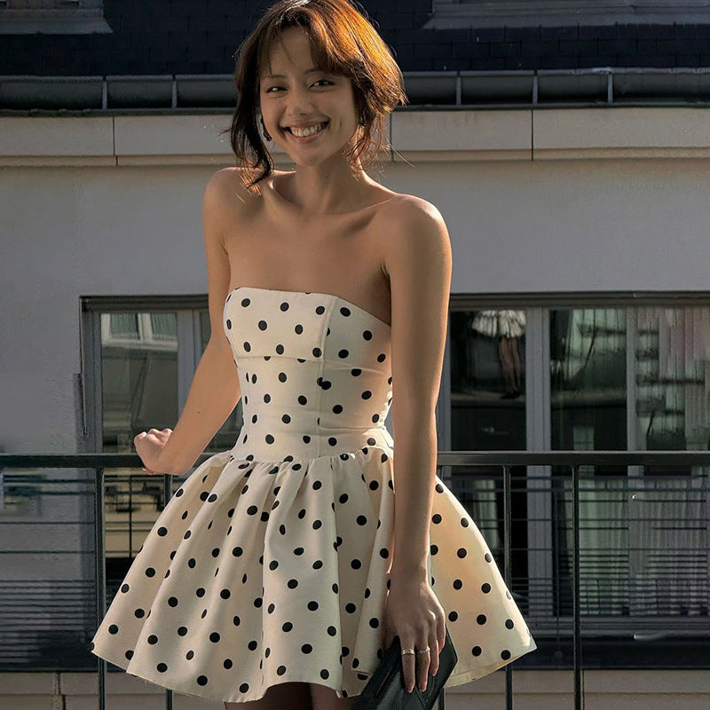 Polka Dot Romance DressWomen's Polka Dot Strapless Mini Dress Vintage Flare Party Dress - Seldom Seen Styles