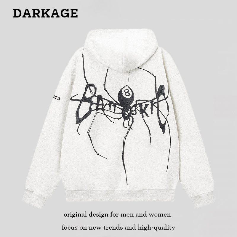 DARKAGE Spider 8-Ball Graphic Zip-Up Hoodie