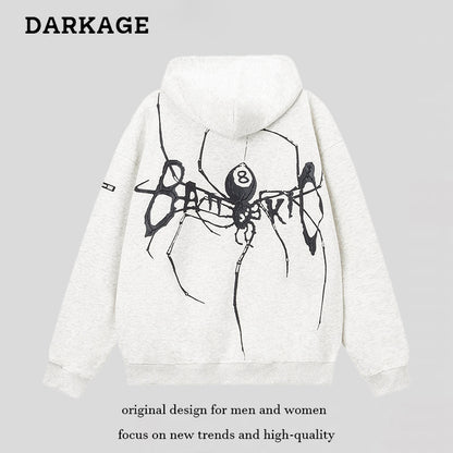 DARKAGE Spider 8-Ball Graphic Zip-Up Hoodie