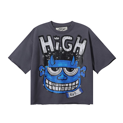 DARKAGE Skull Biker Lightning Vintage Washed Heavyweight Tee