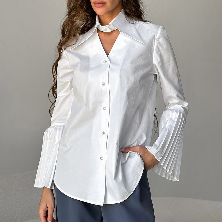 Design sense French teamperament pure cotton horn sleeve shirt spring and summer personalized fashion commuter new shirt - Seldom Seen Styles