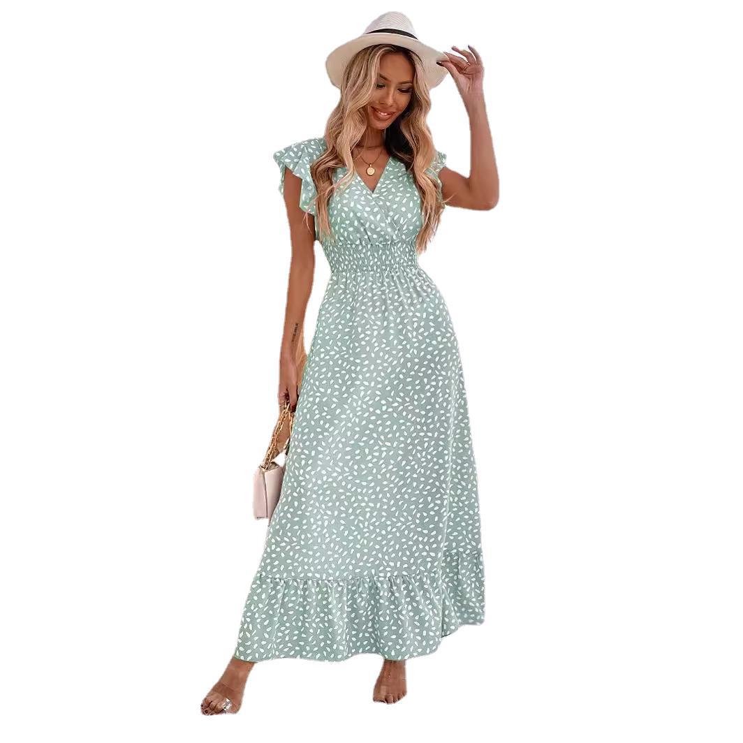 Women's Floral Maxi Dress V Neck Ruffle Sleeve Elegant Summer Dress - Seldom Seen Styles