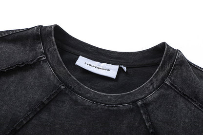 Oversized Split Splicing Raw Edge Round Neck Short Sleeve T-Shirt Washed Vintage Deconstructed Streetwear Summer Casual Tee | Split Edge Tee
