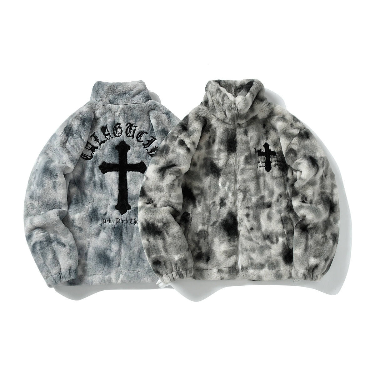 Heavy-Duty Faux Lambswool Tie-Dye Urban Jacket