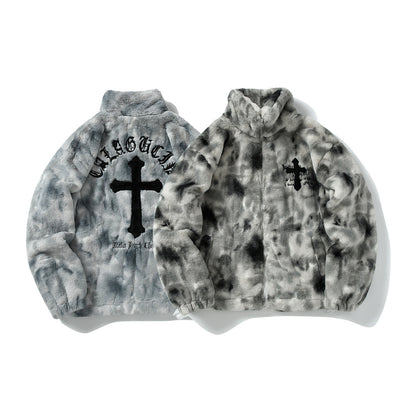Heavy-Duty Faux Lambswool Tie-Dye Urban Jacket