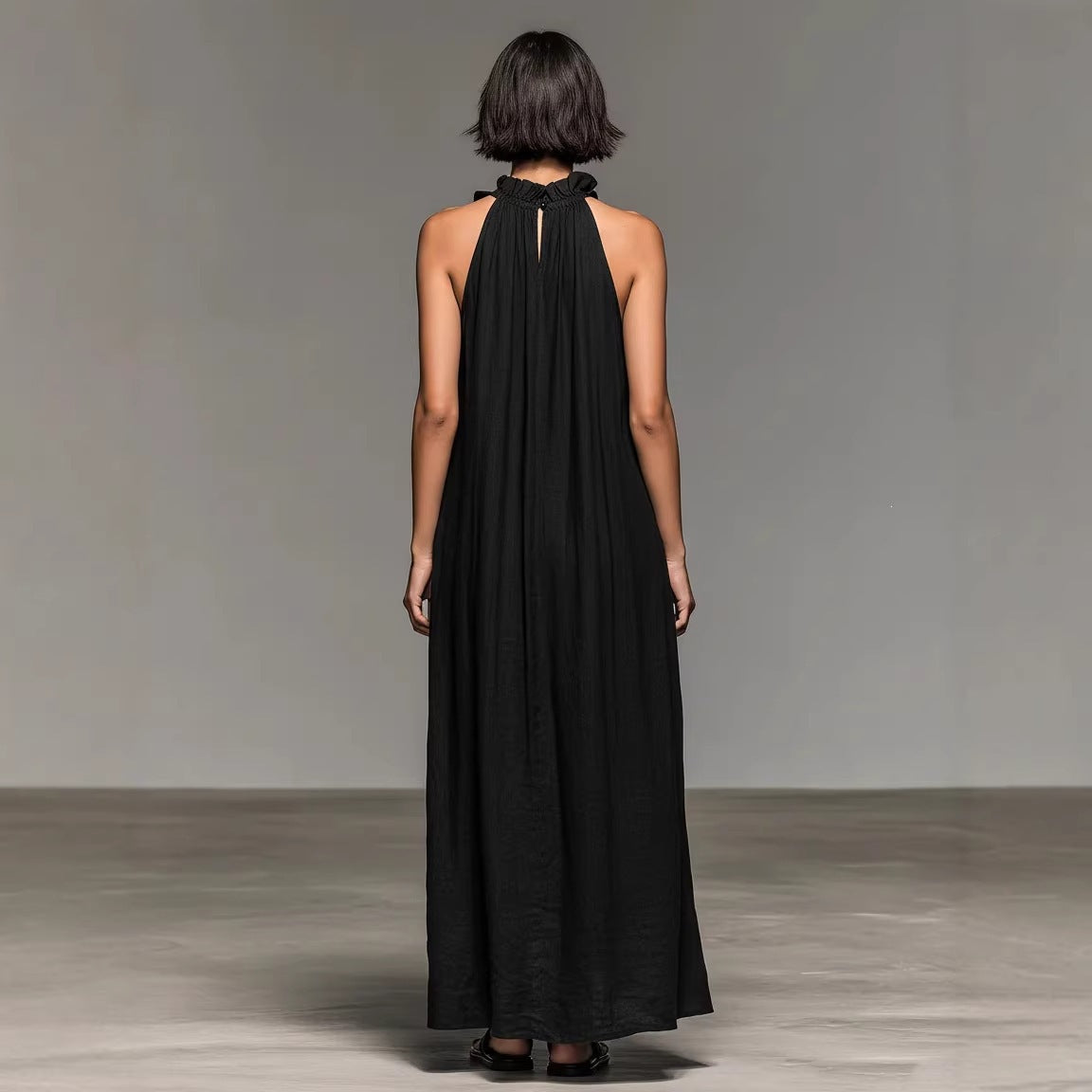 Women's Ruffle Collar Sleeveless Loose Maxi Dress Elegant Summer Vacation Beach Long Dress - Seldom Seen Styles