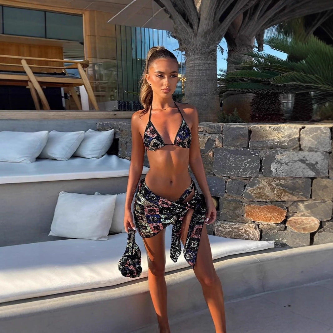 Newa seaside fashion leisure vacation style pure slim and thin foreign bikini three-piece set