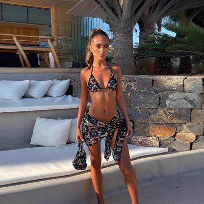 Newa seaside fashion leisure vacation style pure slim and thin foreign bikini three-piece set