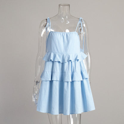 Trägerkleid Sommer Mehrlagiges Rüschensaum Kuchenkleid Kurzes Rückenloses Trägerkleid