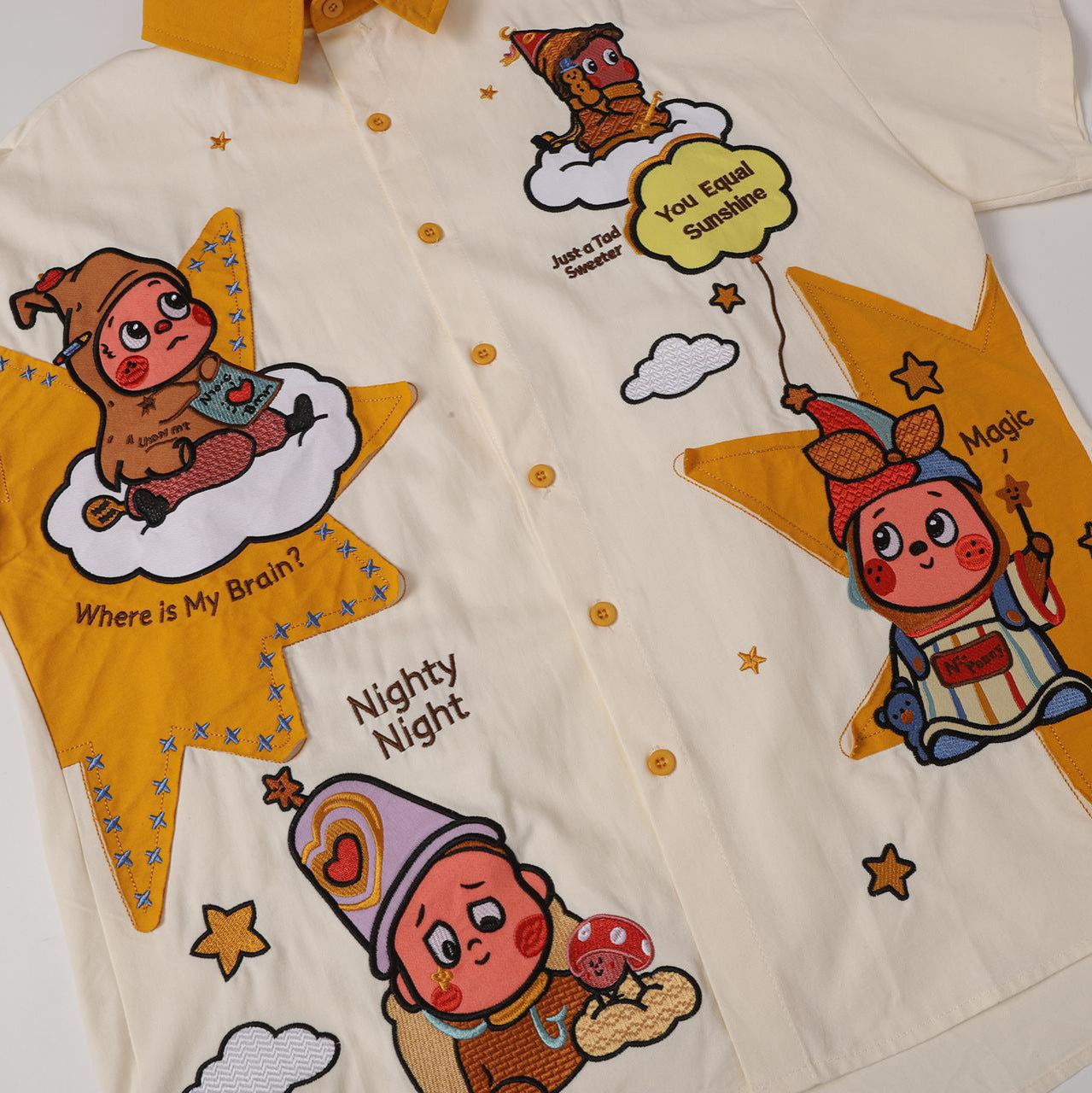 Short Sleeve Contrast Collar Cartoon Star Baby Print Shirt Loose Oversized Japanese Cute Retro Casual Couple Top | Star Baby