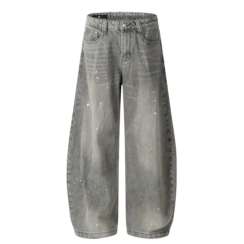 Seakoff Paint-Splatter Barrel-Leg Jeans