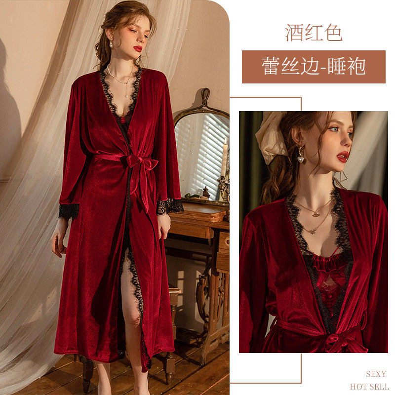 Women's Leopard Print Satin Nightgown French Lace Slip Dress Sexy Spaghetti Strap Sleepwear Maxi Nightdress with Matching Robe - Seldom Seen Styles
