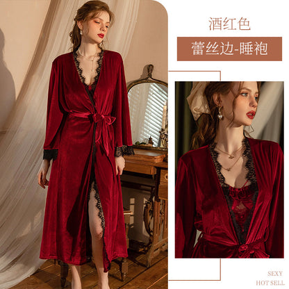 Women's Leopard Print Satin Nightgown French Lace Slip Dress Sexy Spaghetti Strap Sleepwear Maxi Nightdress with Matching Robe