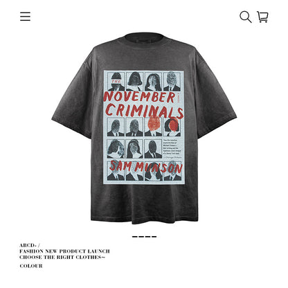 VANCARHELL 16-Grid Cartoon Avatars Graphic Tee