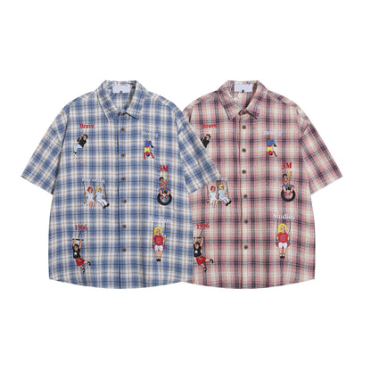 Wild Azi Playful Cartoon Oversized Plaid Button-Up Shirt