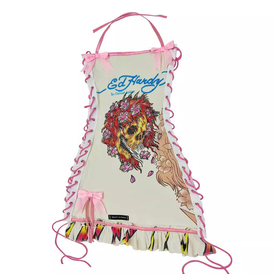Fashion Retro Halloween Skull Positioning Printing Tops - Seldom Seen Styles