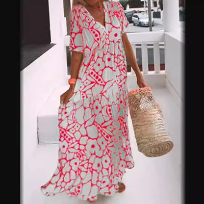 Women's Floral Maxi Dress Deep V Neck Boho Summer Beach Dress