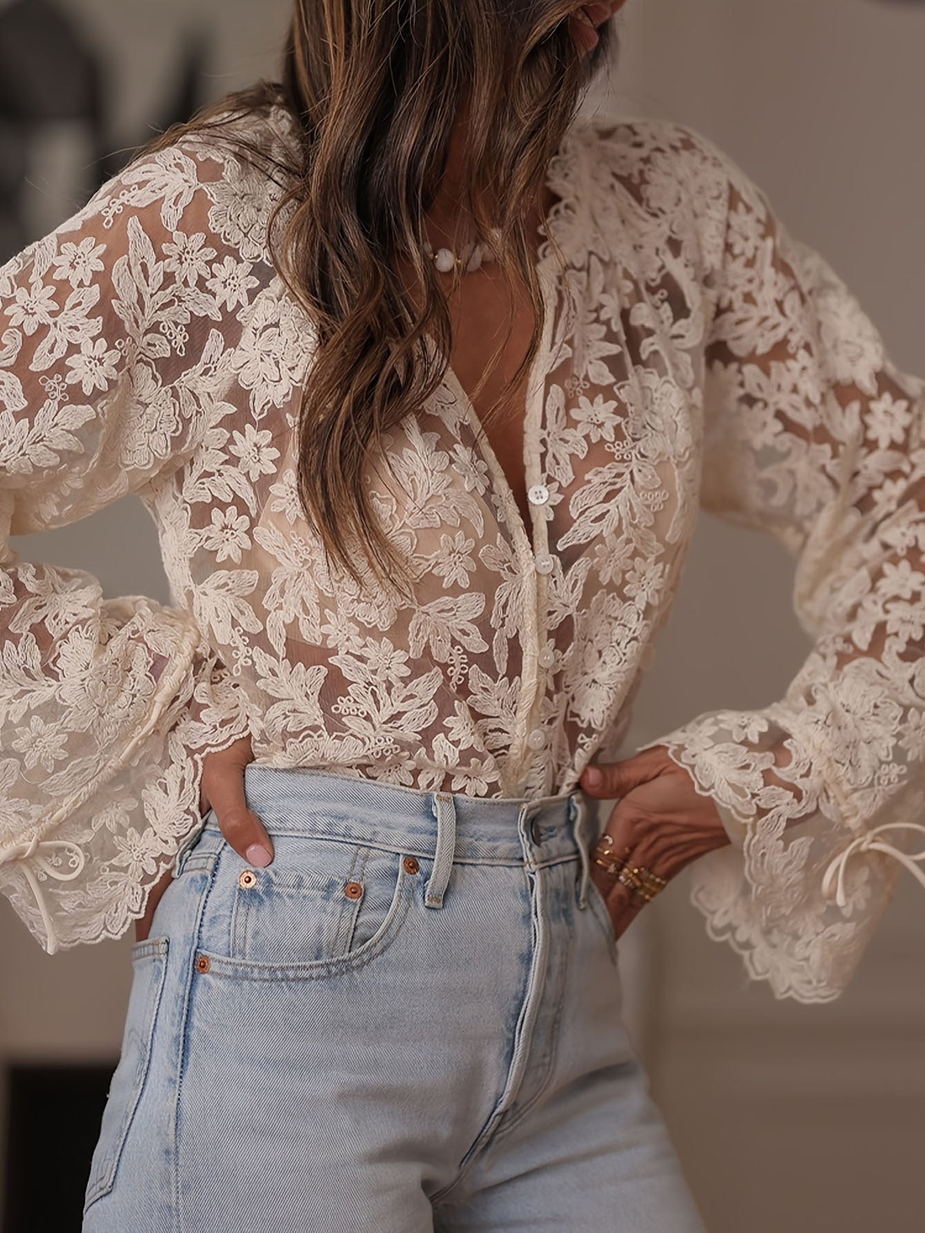 Korean version of the new hollow casual lace shirt lace shirt women - Seldom Seen Styles