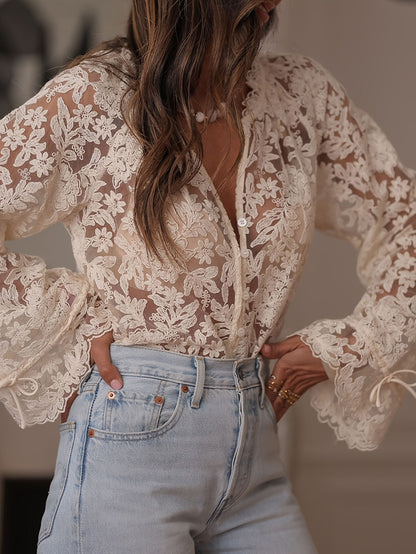 Korean version of the new hollow casual lace shirt lace shirt women