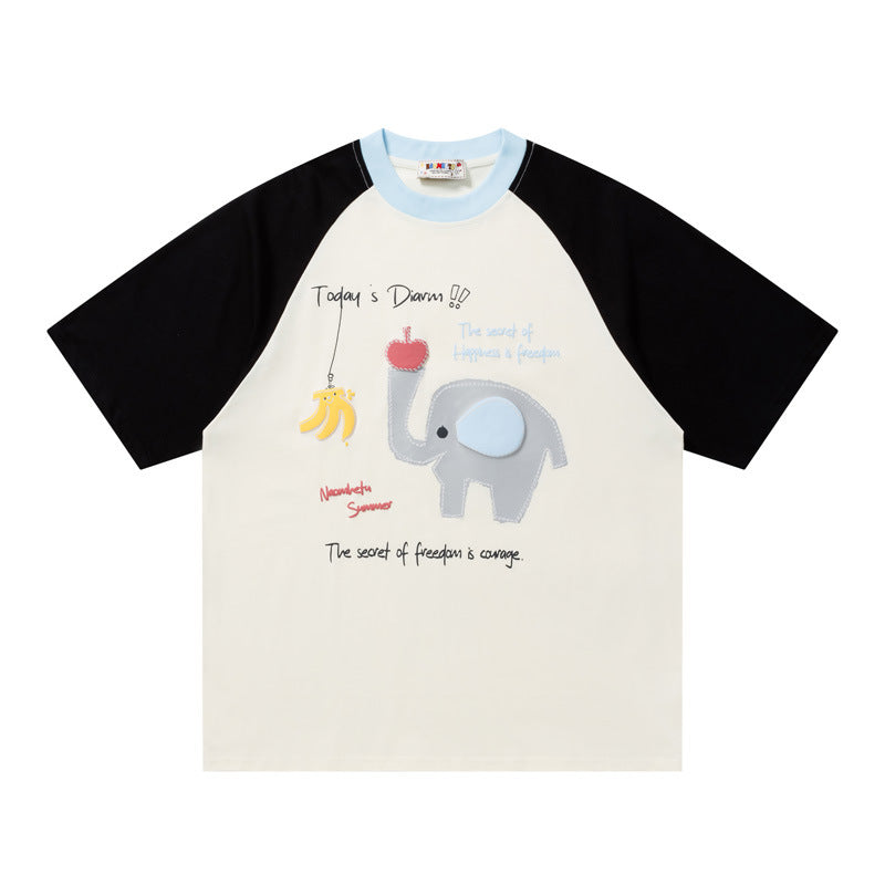 Elephant Graphic Raglan T-Shirt Short Sleeve Oversized Casual Summer Streetwear Tee | Ellie Raglan