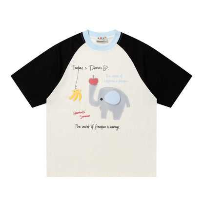Elephant Graphic Raglan T-Shirt Short Sleeve Oversized Casual Summer Streetwear Tee | Ellie Raglan