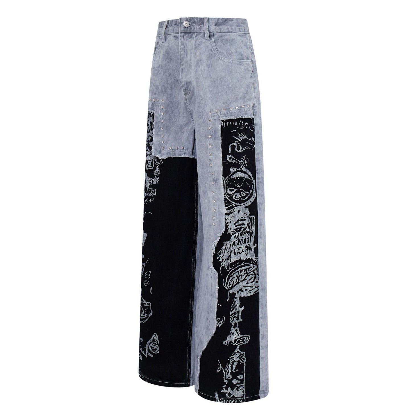 Graffiti Splicing Design Loose Straight Denim Trousers Retro American Niche Streetwear Casual Spring Summer Jeans | Graffiti Drift