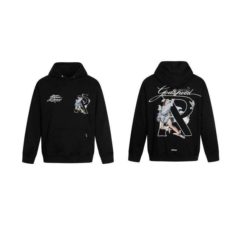 Unisex Oversized Graphic Hoodie Casual Streetwear Sweatshirt Letter Print Pullover Hooded Jumper for Men and Women