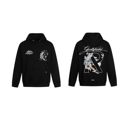 Unisex Oversized Graphic Hoodie Casual Streetwear Sweatshirt Letter Print Pullover Hooded Jumper for Men and Women