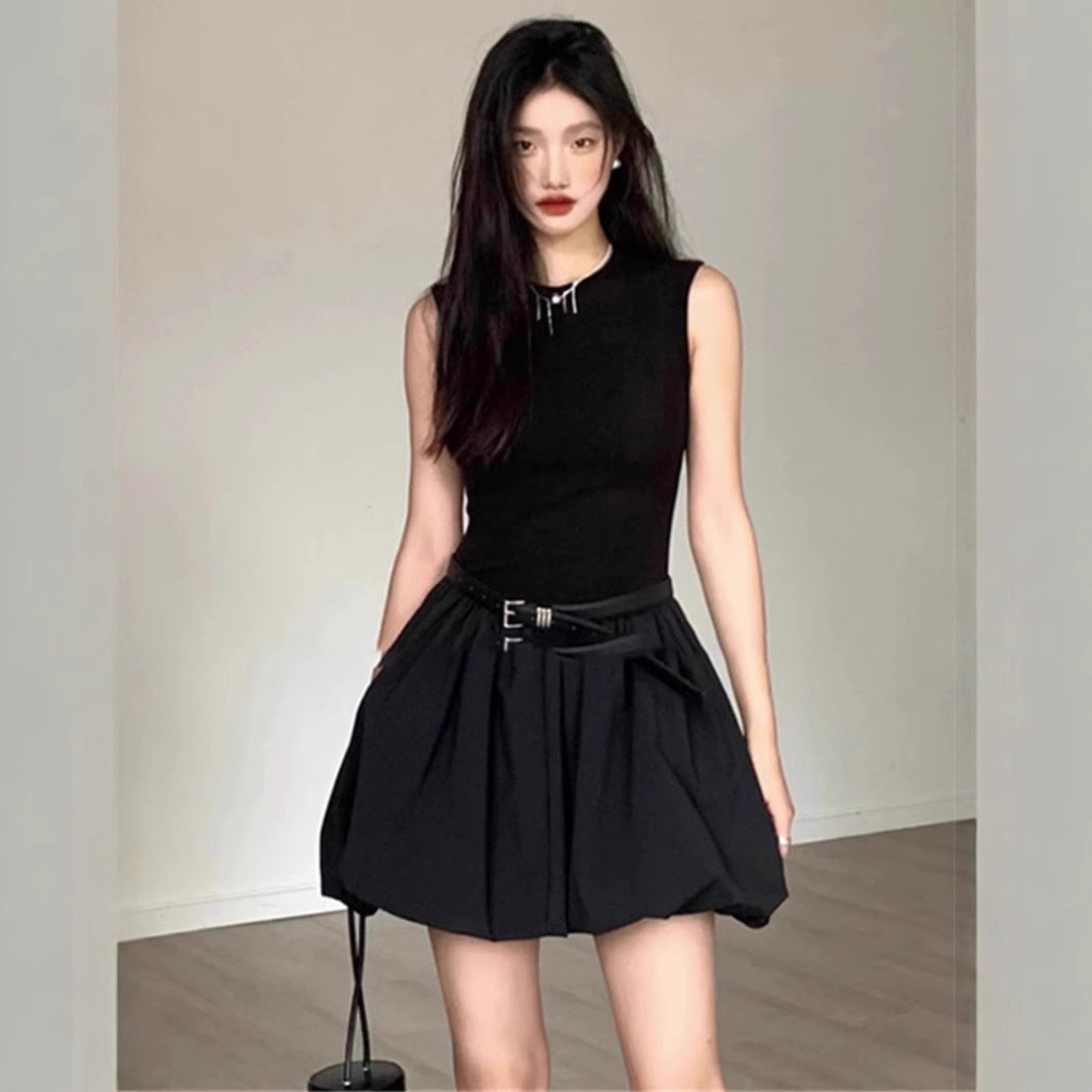 Women's Black Mini Dress Sleeveless Slim Fit Bubble Hem Party Dress - Seldom Seen Styles
