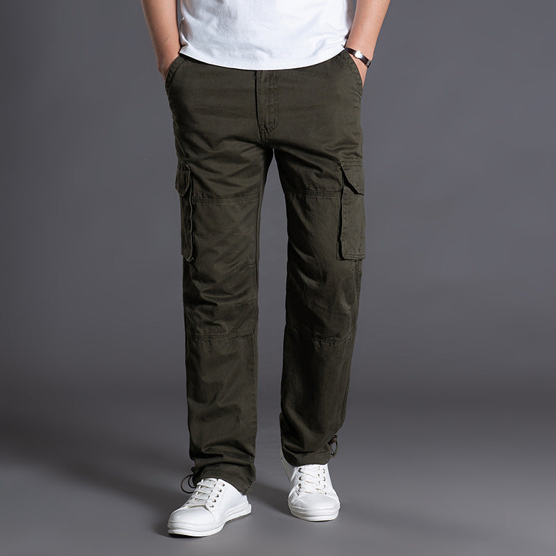 Men's Multi-Pocket Cargo Pants Straight Leg Elastic Waist Outdoor Work Trousers Summer Casual Streetwear Outfit