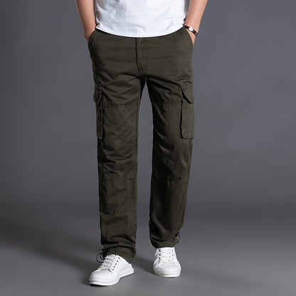 Men's Multi-Pocket Cargo Pants Straight Leg Elastic Waist Outdoor Work Trousers Summer Casual Streetwear Outfit