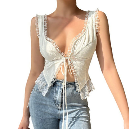 Women's fashion lace edge straps sexy halter hollow vest cardigan