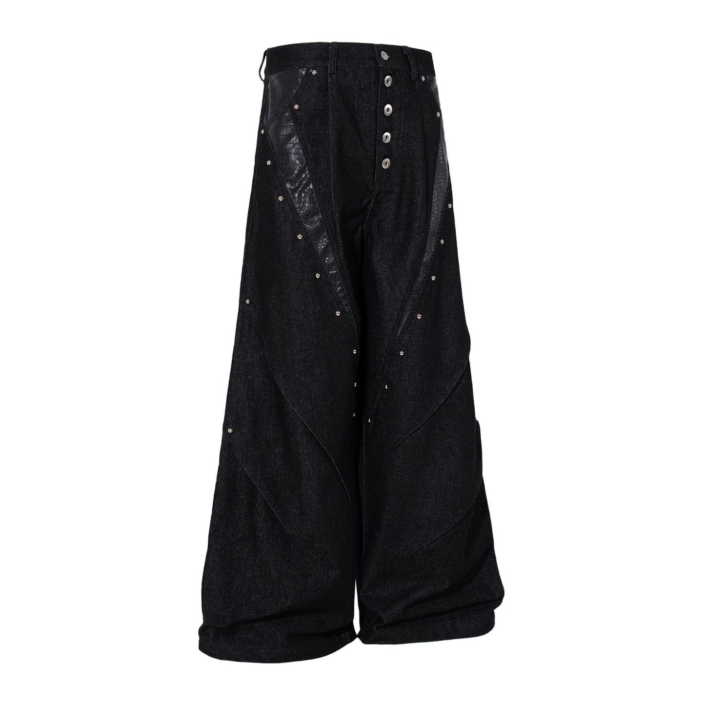 Women's American Retro Cracked Leather Splice Loose Straight Denim Pants Unisex Spring Summer Jeans | Crack Denim