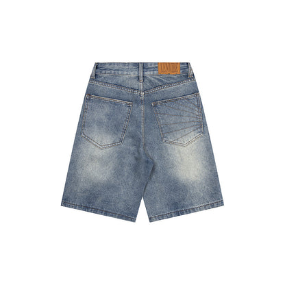 DARKAGE Vintage Washed Sunburst Pleated Denim Shorts