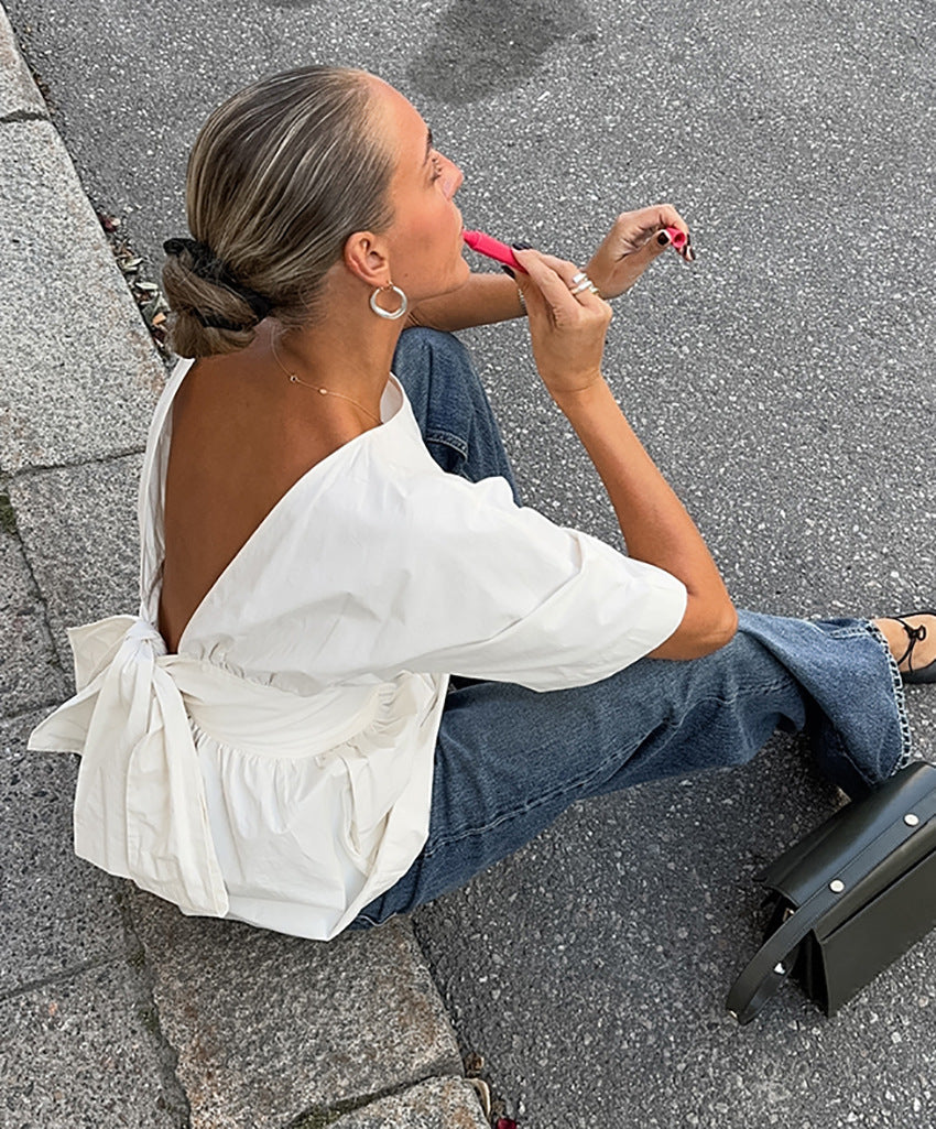 Women's White Bow Back Top Cute Versatile Casual Dressy Blouse for Going Out Brunch Date Night Street Style - Seldom Seen Styles