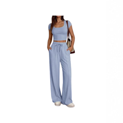 Women's Short Sleeve Slim Two Piece Set Casual Trousers Commuter Suit Summer Vacation Outfit