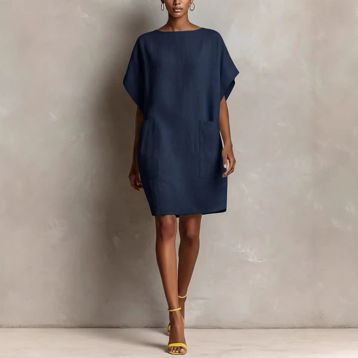 Women's Linen Blend Shift Dress Loose Fit Midi Dress with Pockets Casual Summer Vacation Outfit - Seldom Seen Styles