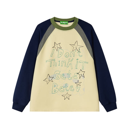 Women's Star Graphic Raglan Long Sleeve T-Shirt Color Block Loose Casual Japanese Retro Streetwear Top | Star Drift