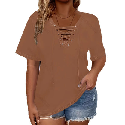 Women's Hollow Out Short Sleeve T-Shirt Top Loose Plus Size Summer Casual Vacation