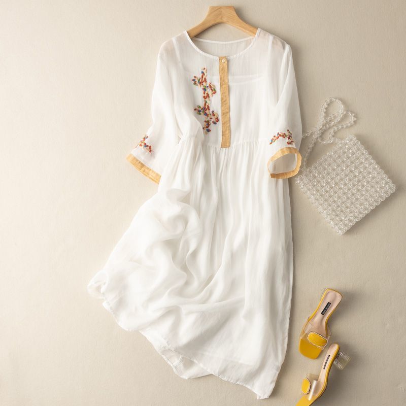Nova Embroidered Relaxed Midi Dress Signature Line - Seldom Seen Styles