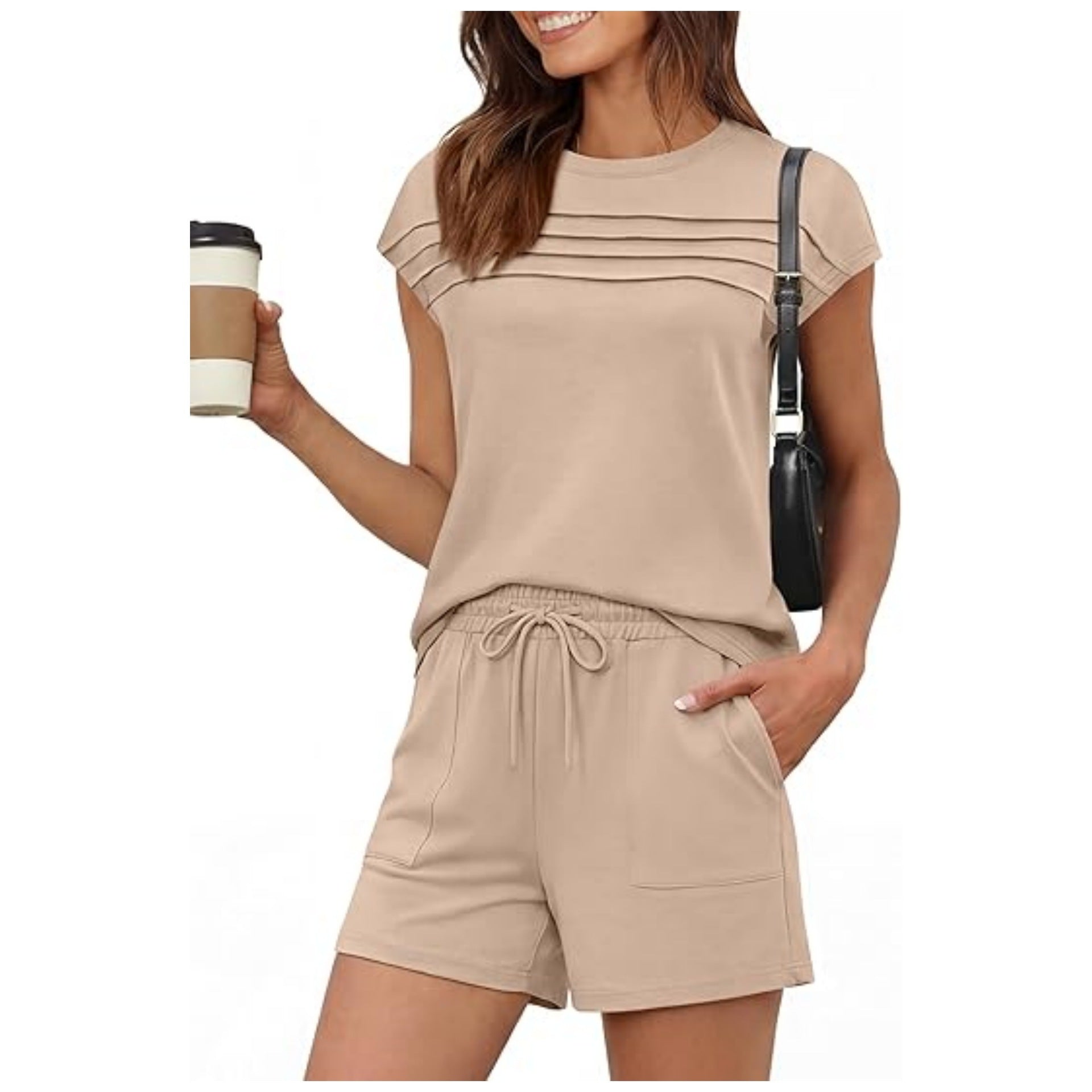Women's Striped Two Piece Set Casual Loose Fit Crop Top and Shorts Summer Outfit - Seldom Seen Styles