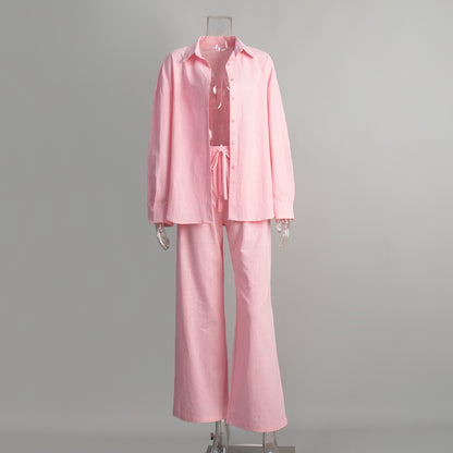 Cotton shirt trouser suit spring and summer new loose long-sleeved shirt casual suit for women
