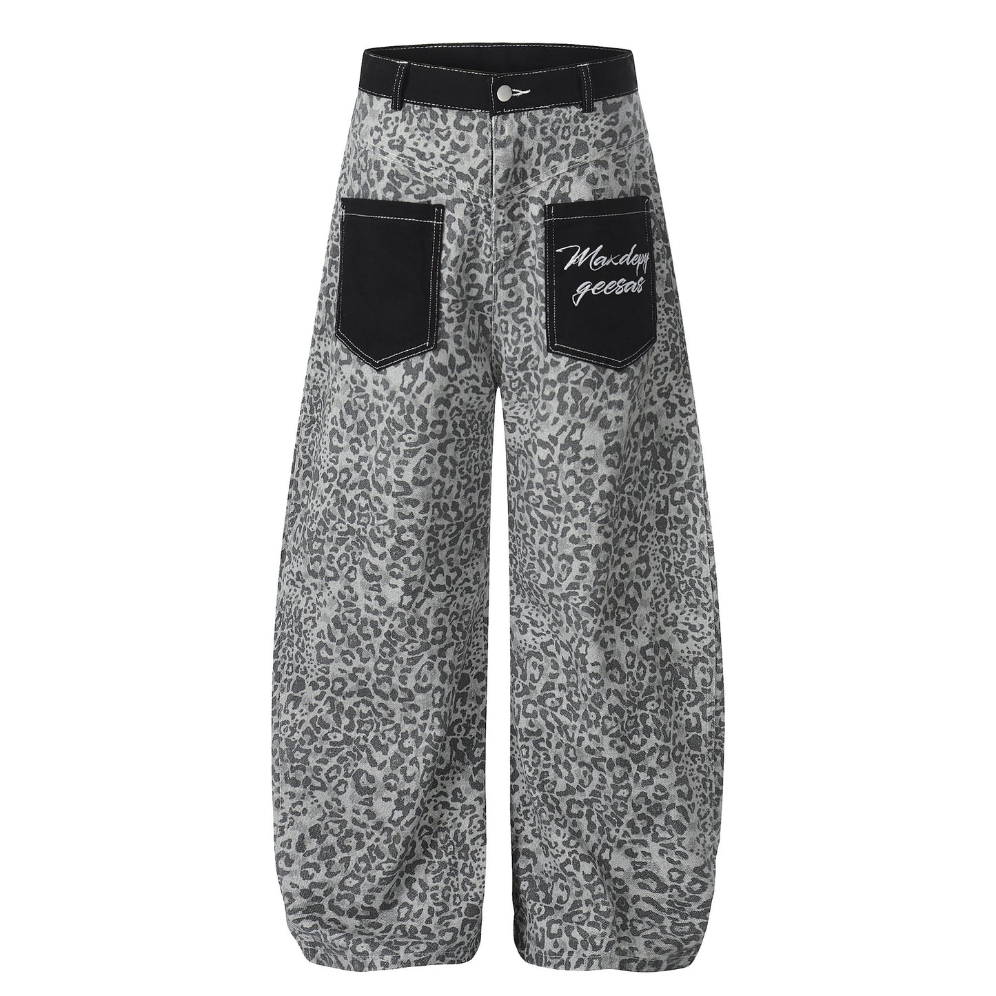 DARKAGE Leopard Print Wide-Leg Pants with Contrast Contrast Pockets
