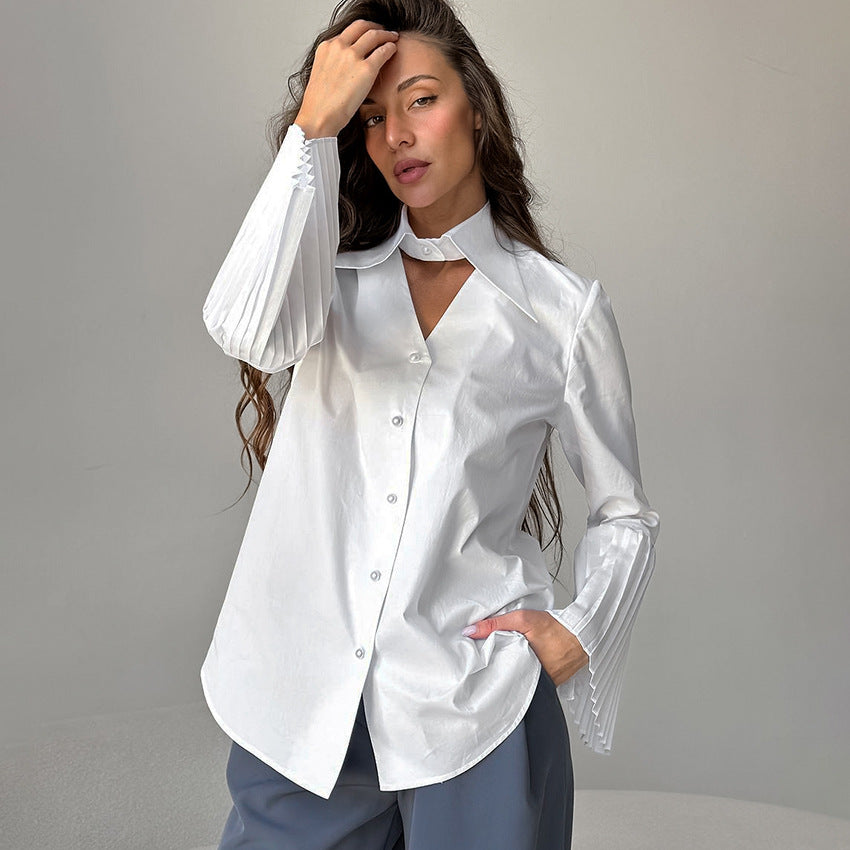 Design sense French teamperament pure cotton horn sleeve shirt spring and summer personalized fashion commuter new shirt - Seldom Seen Styles