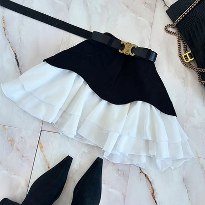 Women's summer new ruffle leaf edge cake skirt small short skirt high waist skirt