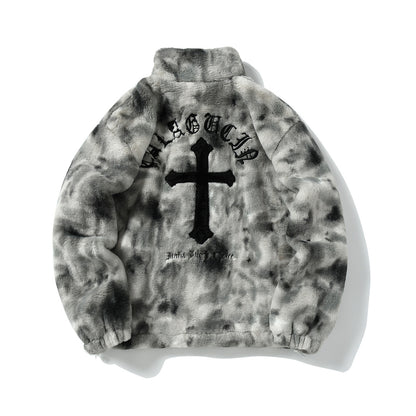Heavy-Duty Faux Lambswool Tie-Dye Urban Jacket