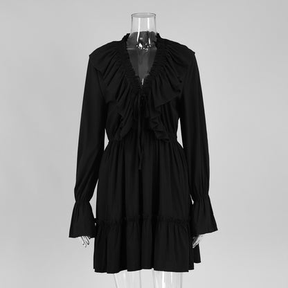 V-Ausschnitt Kleid Damen neues ausgestelltes Ärmelkleid kurzes Chiffonkleid