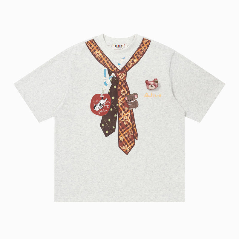 Graphic Bear Scarf Print Oversized T-Shirt Short Sleeve Crew Neck Casual Summer Streetwear Tee | Bear Scarf Tee
