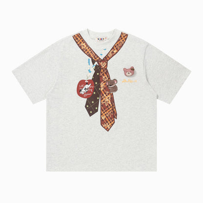 Graphic Bear Scarf Print Oversized T-Shirt Short Sleeve Crew Neck Casual Summer Streetwear Tee | Bear Scarf Tee